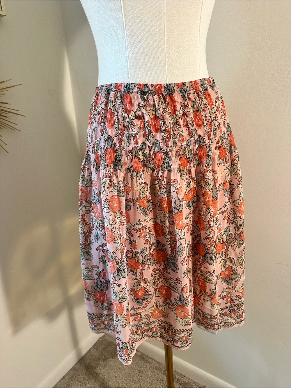 Vintage-Inspired Pink Floral Boho Midi Skirt | Size Small | Cottagecore Prairie - Picture 7 of 7